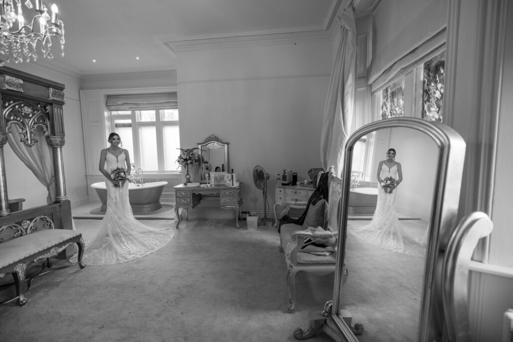 A bride in a wedding dress captured by a South Wales wedding photographer.
